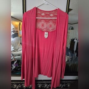 Pink Lace-Back Cardigan